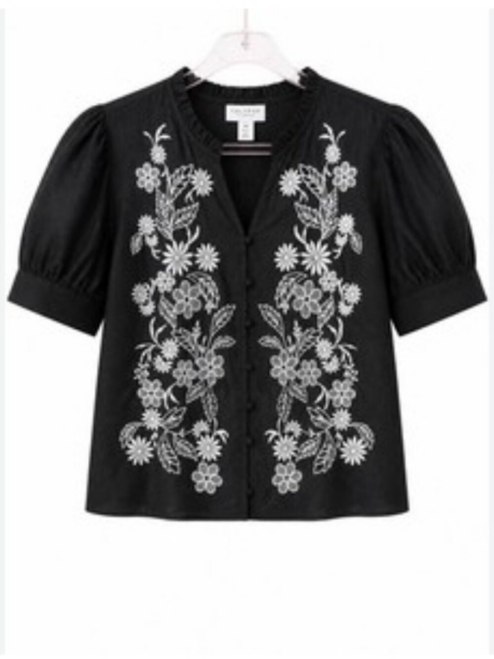 Like New! Calypso St. Barth Black Embroidered Floral Popover Top 100% Cotton S